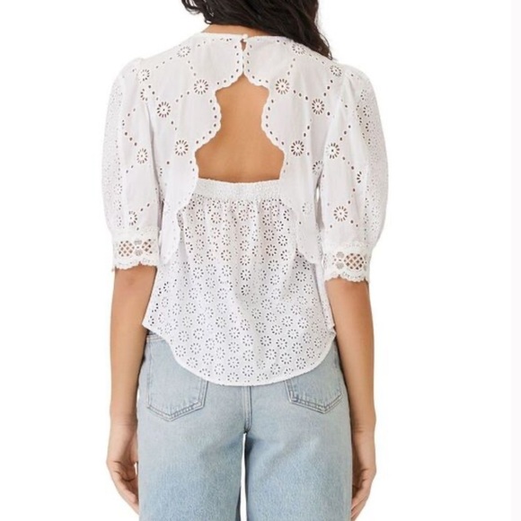 NWT Maje Lilou Eyelet Blouse Top With Cutout Ecru White L - Picture 2 of 7